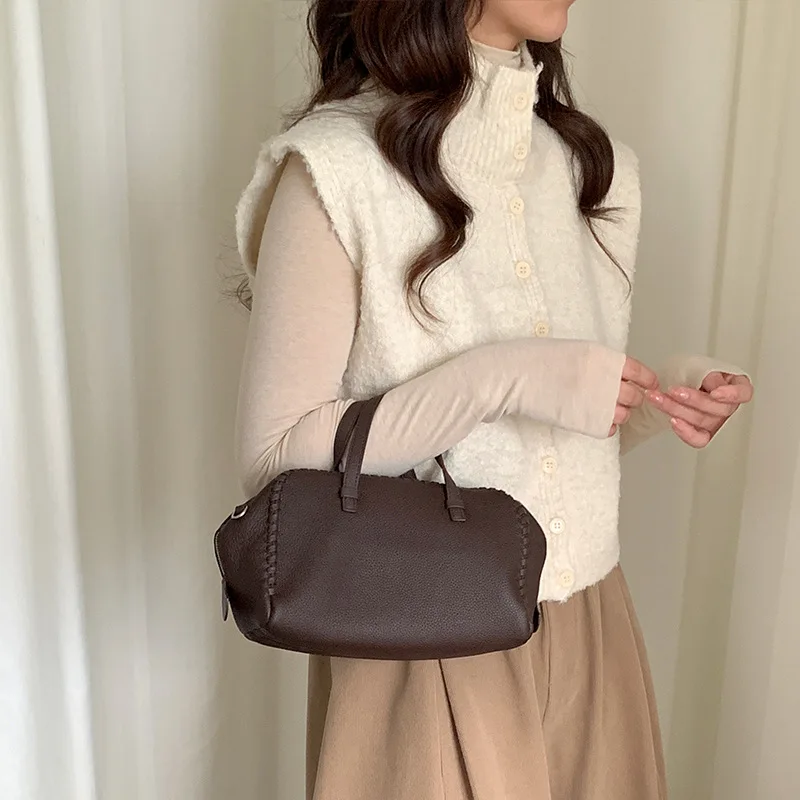 

Сумка-мессенджер Niche Boston из натуральной кожи и плетеного ротанга в стиле ретро, портативная, женская, из воловьей кожи