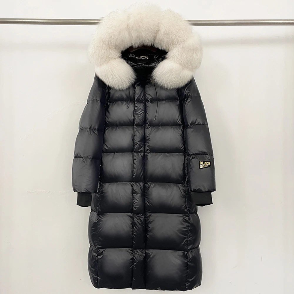 أسفل سترة المرأة سترة طويلة منتفخة الشتاء كبير الراكون الفراء طوق سميكة الدافئة مقنعين سترة الإناث مقاوم للماء أسفل معطف الخريف #1