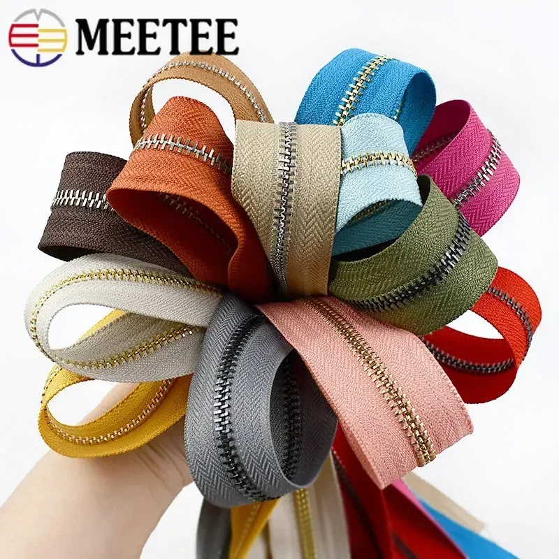 5Yards 5# Metal Zippers Tape For Sewing Bag Zipper By The Yard Backpack Coat Clothes Zips Repair kit DIY Garment Accessories