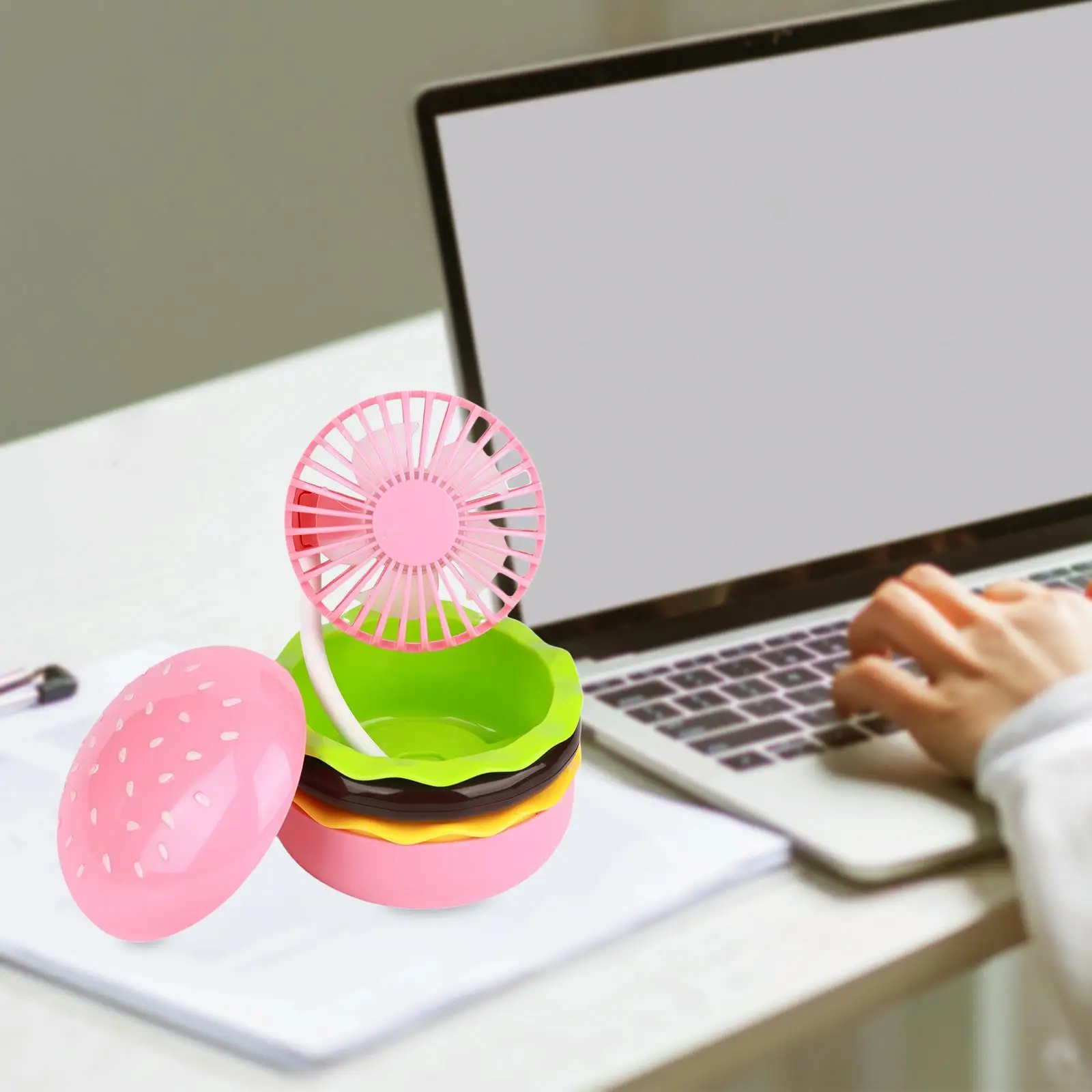 Niedlicher Burger Mini Schreibtisch ventilator Hand ventilator kompakt klappbar leise Kinder Outdoor Hand ventilator USB Schreibtisch ventilator für Zuhause Make-up Mädchen Büro