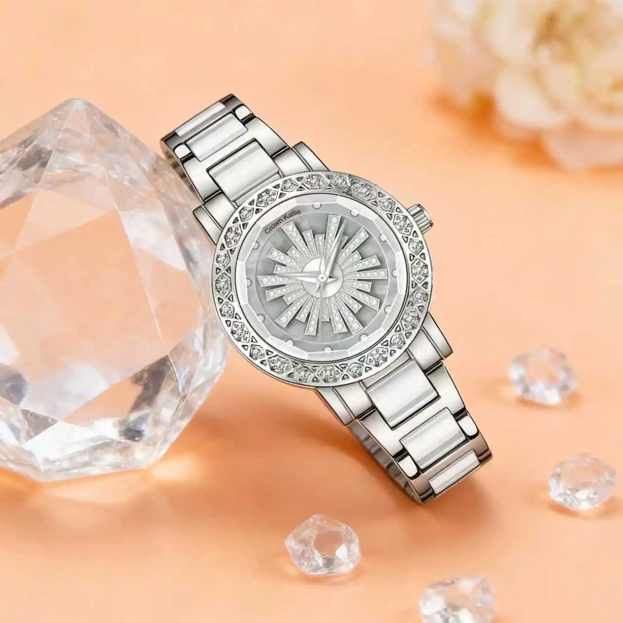 Crown Kallie - Starry Sky Series Rotating Ice Flower White Beimu Fully Automatic Women's Watch CK8171