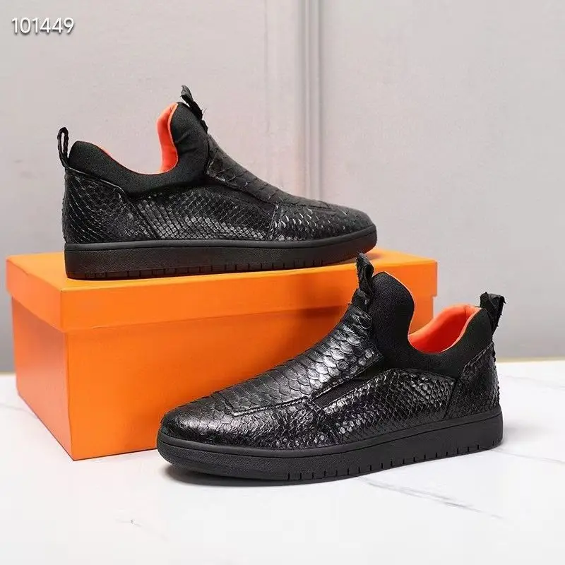 BATMO 2023 new arrival Fashion Snake skin causal shoes men,male Genuine leather White Sneaker PDD75