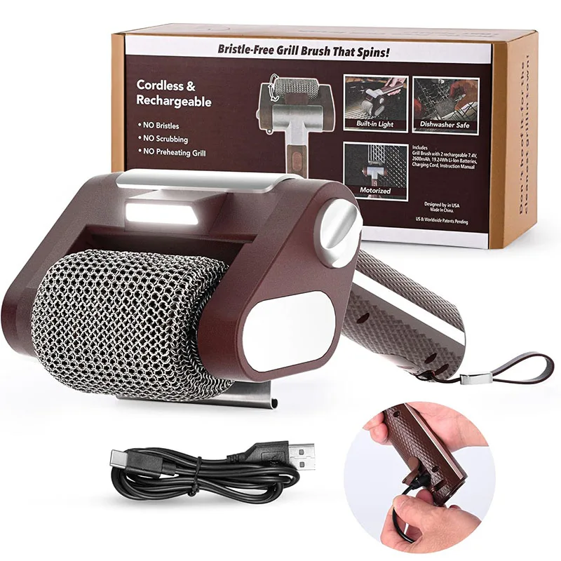 Bristle-Free Spinning Grill Brush Electric Rechargeable BBQ Grill Brush with 350 RPM Stainless Roller Grill Cleaning Brush image 3