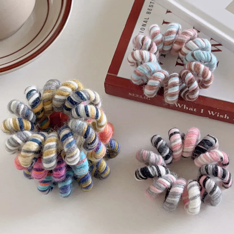 Colorful Woolen Telephone Cord Hair Ties for Girls Y2K Dopamine High Elastic Hair Bands Head Rope Headwear Haargummis Damen