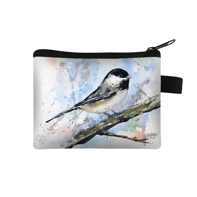 Monedero con estampado de pájaros dorados/Marsh Tit, monedero de carbón, billetera para identificación, tarjeta de crédito, auriculares, soporte para dinero