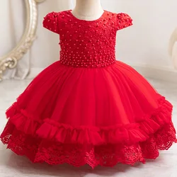 HETISO Pearl Girl Kid's Dress Lace Princess Infant Dress Gown Fluffy Holiday Christmas Baby Party Clothes 1-4 Years