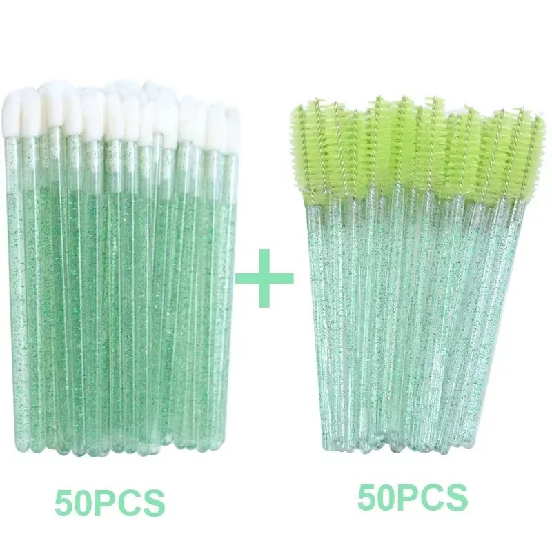50/100 pçs mais novo conjunto de ferramentas de beleza brilho labial cotonetes aplicadores cílios sobrancelha pente escova cristal micro rímel varinhas