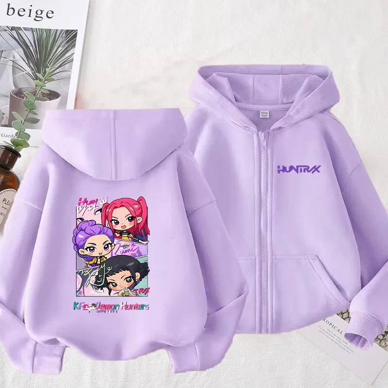

Детская толстовка KPop Demon Hunter, весенне-осенние тонкие толстовки с рисунком аниме, куртка с графическим принтом, модная одежда для мальчиков и девочек