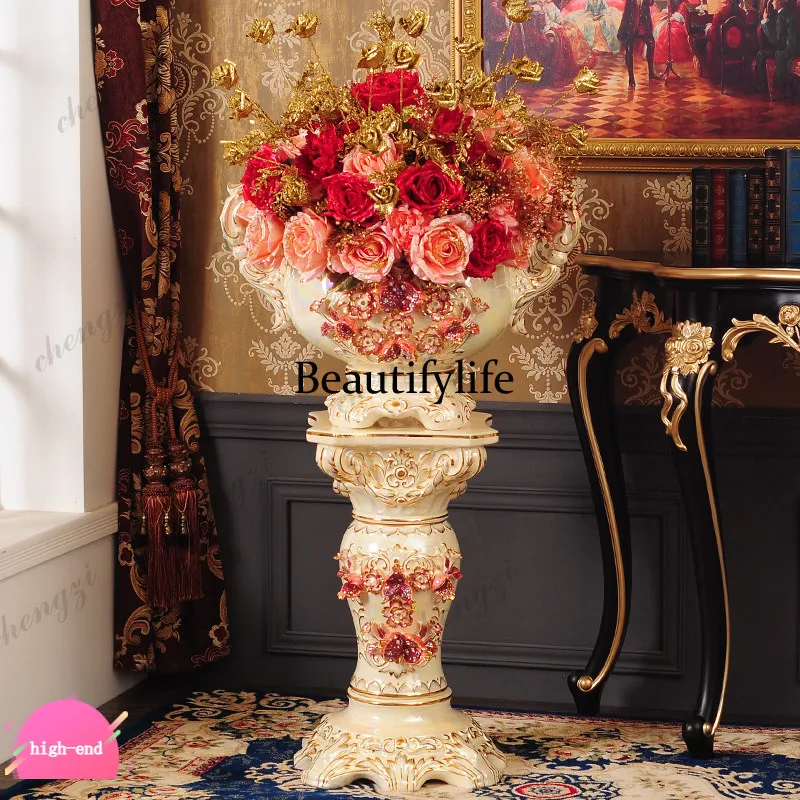 D1089 luxury European living room floor-to-ceiling large vase ornament ceramic home decoration TV cabinet flower arrangement