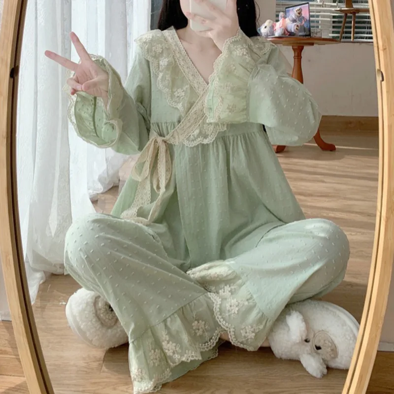 Pajama Pants Princess Sleepwear Lace Pajamas Sleeping Pajamas Women Home Clothes for Women Homewear Home Set Female Cute Pjs - view 6