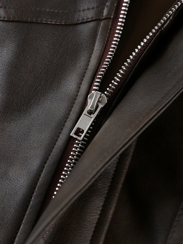 Veste en cuir pour femme, col montant, manches longues, tunique, simple boutonnage, manteau tendance pour femme, vêtement de moto et d'extérieur, printemps