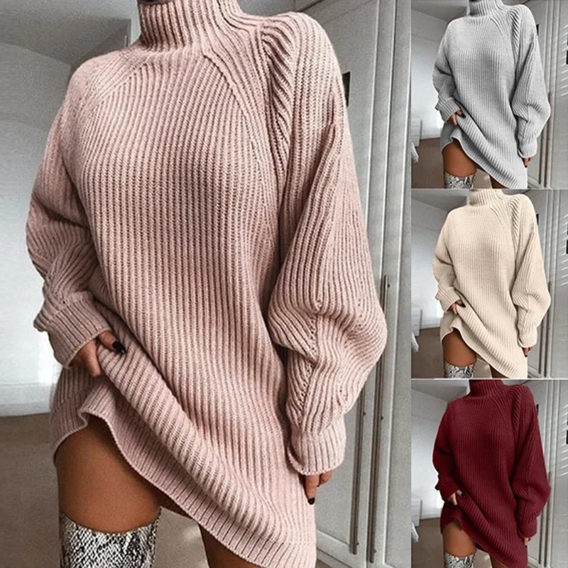 New Fall/Winter 2024 Mid-length sweater dress with shoulder sleeves and half turtleneck