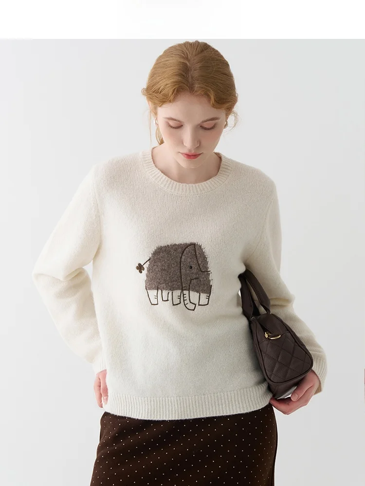 

Новая женская толстовка Jiujiu Fun Elephant с вышивкой, из смесовой шерсти, осенне-зимняя, повседневная, свободного кроя, с длинными рукавами