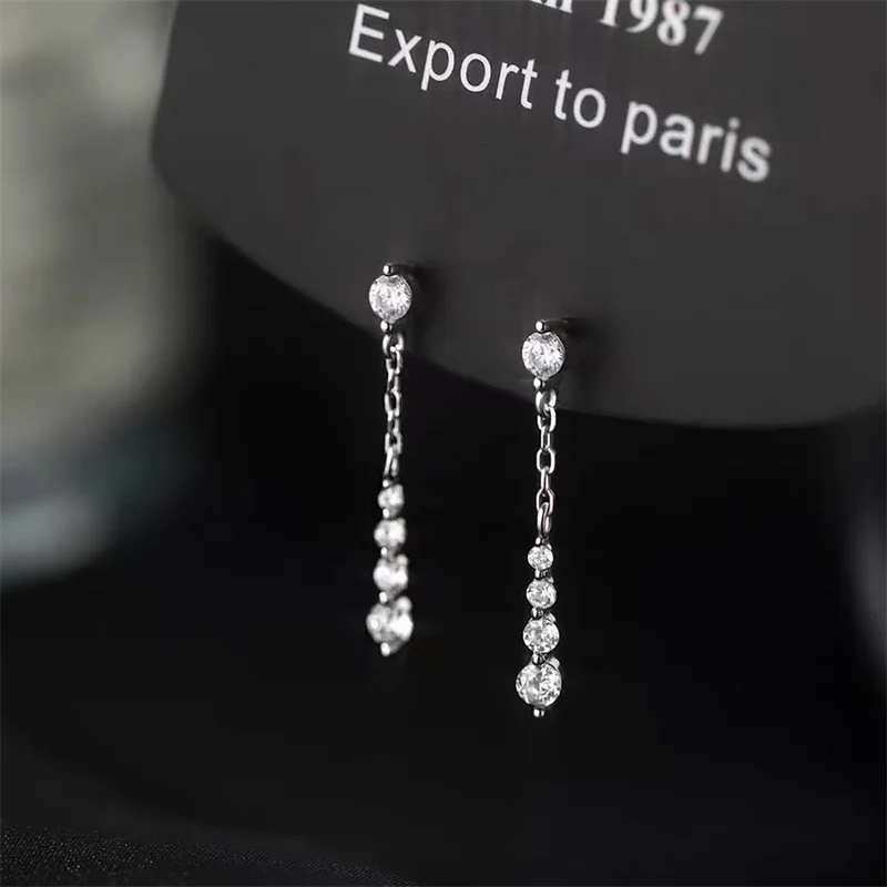 925 Silver Plated Tassel Chain Crystal Earrings for Woman Summer Beach Party Jewelry Gifts eh492