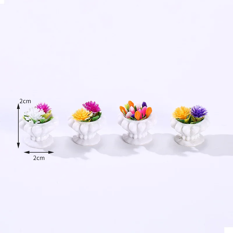 1 PCS  1: 12 Doll House Mini Green Plant Flora Simulation Flower Potted Flower Basket Doll House Micro Landscape Decoration