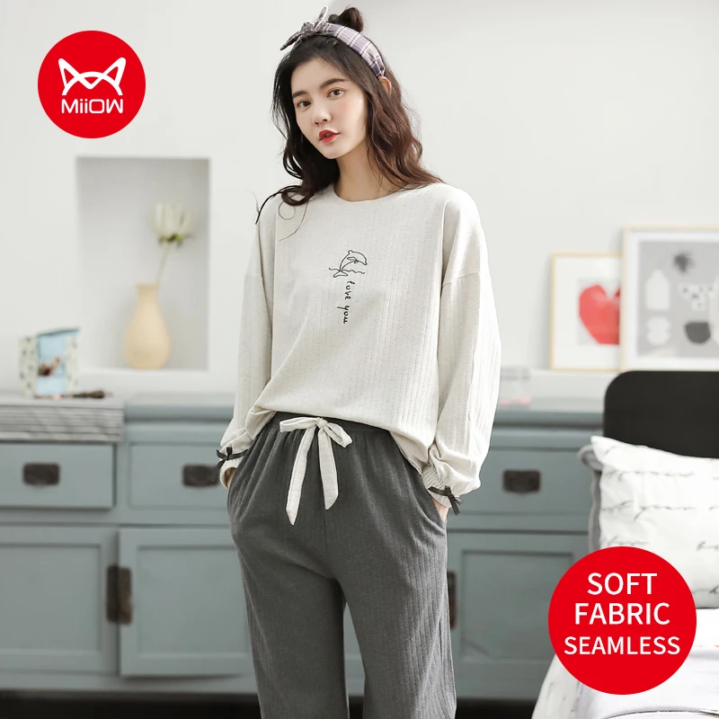 MIIOW Corduroy Pajamas for Women Winter Cotton Loungewear Sets Cute Comfortable Sleepwear Loose Long Sleeve Clothes Lingerie