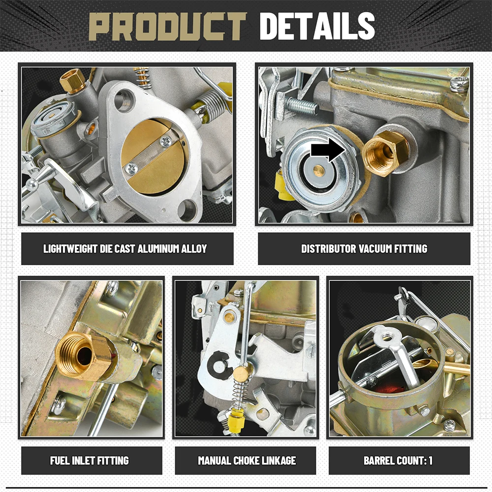 مكربن Autolite 1100 1-Barrel مع خنق يدوي لمحرك Ford Mustang Straight-6 200 cu بوصة (3.3 لتر) 64-70