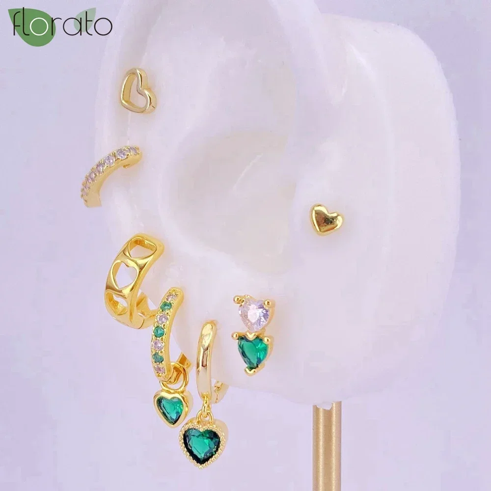 Pendientes de plata de ley 925 para mujer, aretes con colgante de corazón de cristal colorido, aretes de aro pequeños, joyería de tendencia, regalos