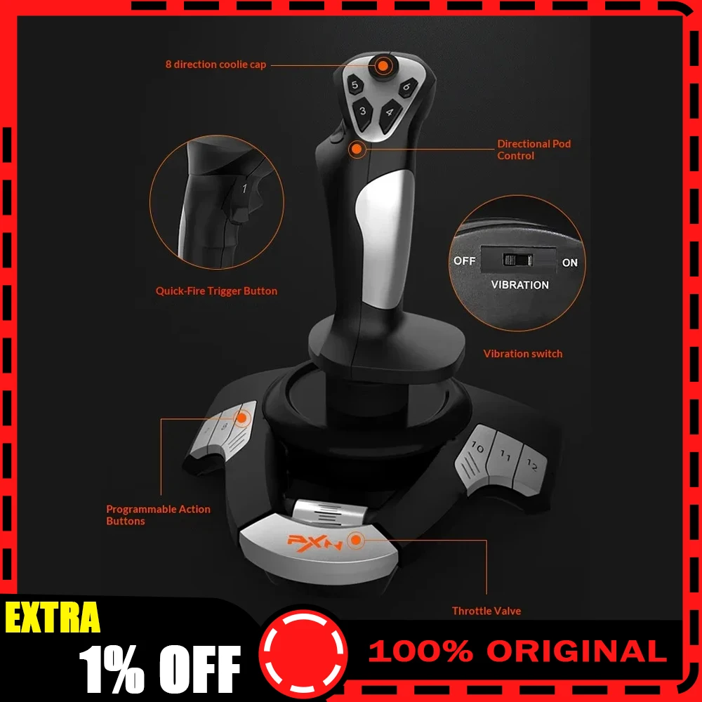 PXN F16 Simulated Flight Stick Joystick Microsoft Simulation Competition Teaching Special Game Aircraft Controller for PC Gifts