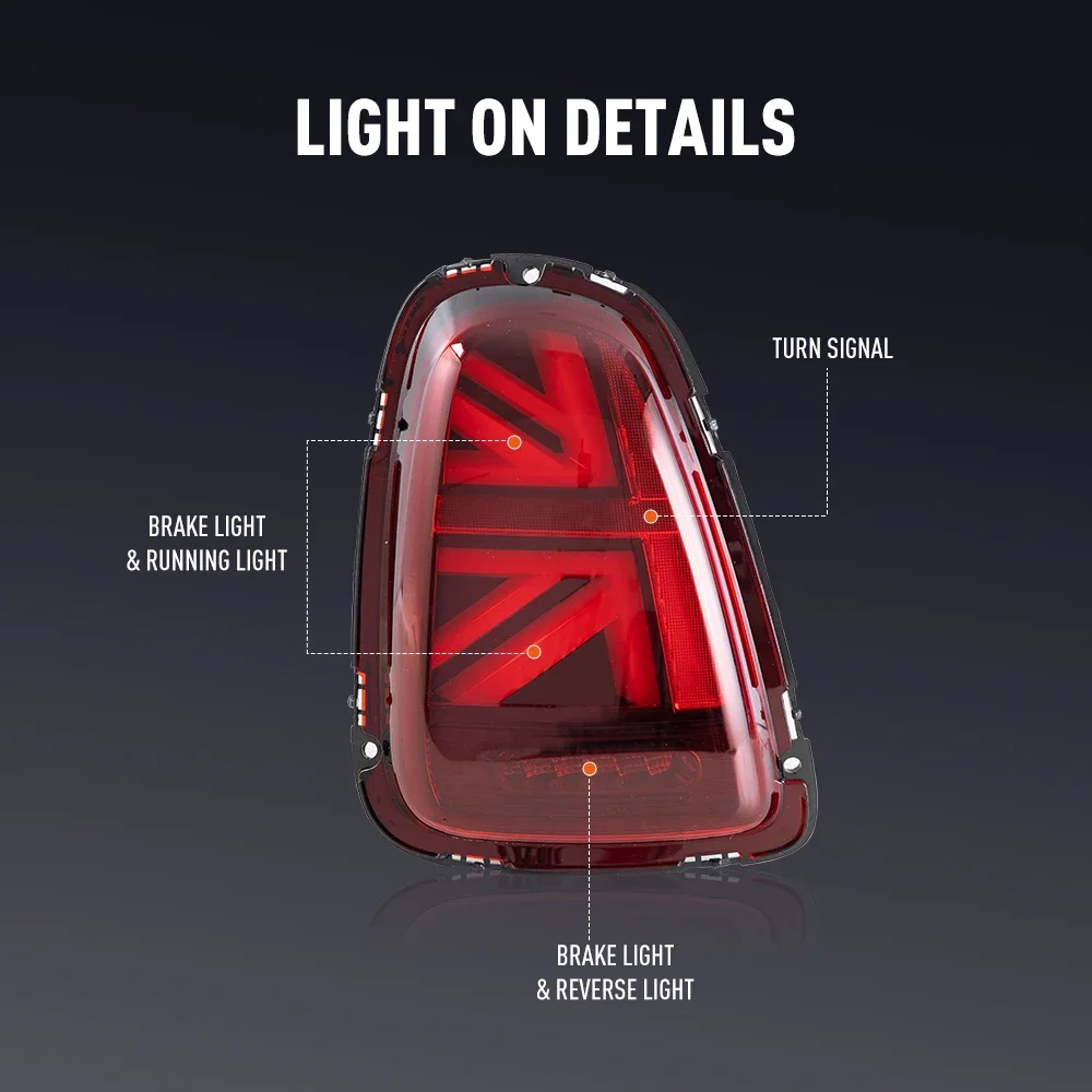 BMW MINI R56 2007-2013用LEDテールライトペア、DRL、リバース、ブレーキ、ターンシグナル、プラグアンドプレイ、車リアテールライトアセンブリ