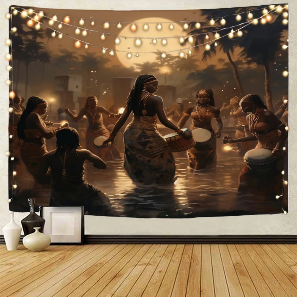 Ethnic Dance Girl Dancing Oil Painting Background Decoration tapestry Girl Happy Dance Background Decoration tapestry