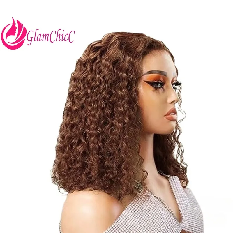 

Высококачественный 4 # Парик из натуральных бразильских волос Remy, 4x4, с кружевной передней частью, кудрявый, модель «Боб», без клея, готовый к носке, удобный, легко укладывается