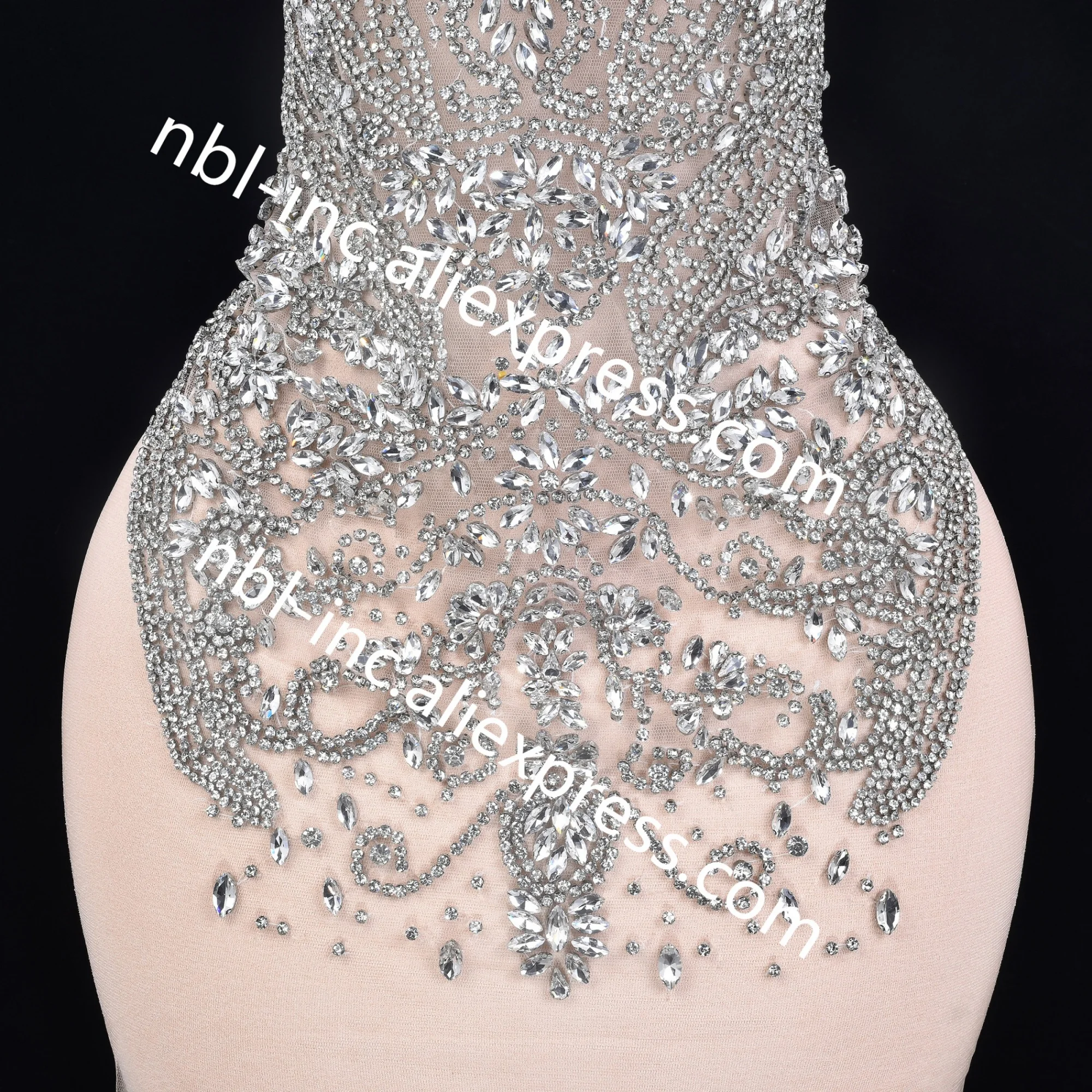 (1PC) Luxury silver hand sewn rhinestone bodice applique patch for wedding party prom dress WDD1403