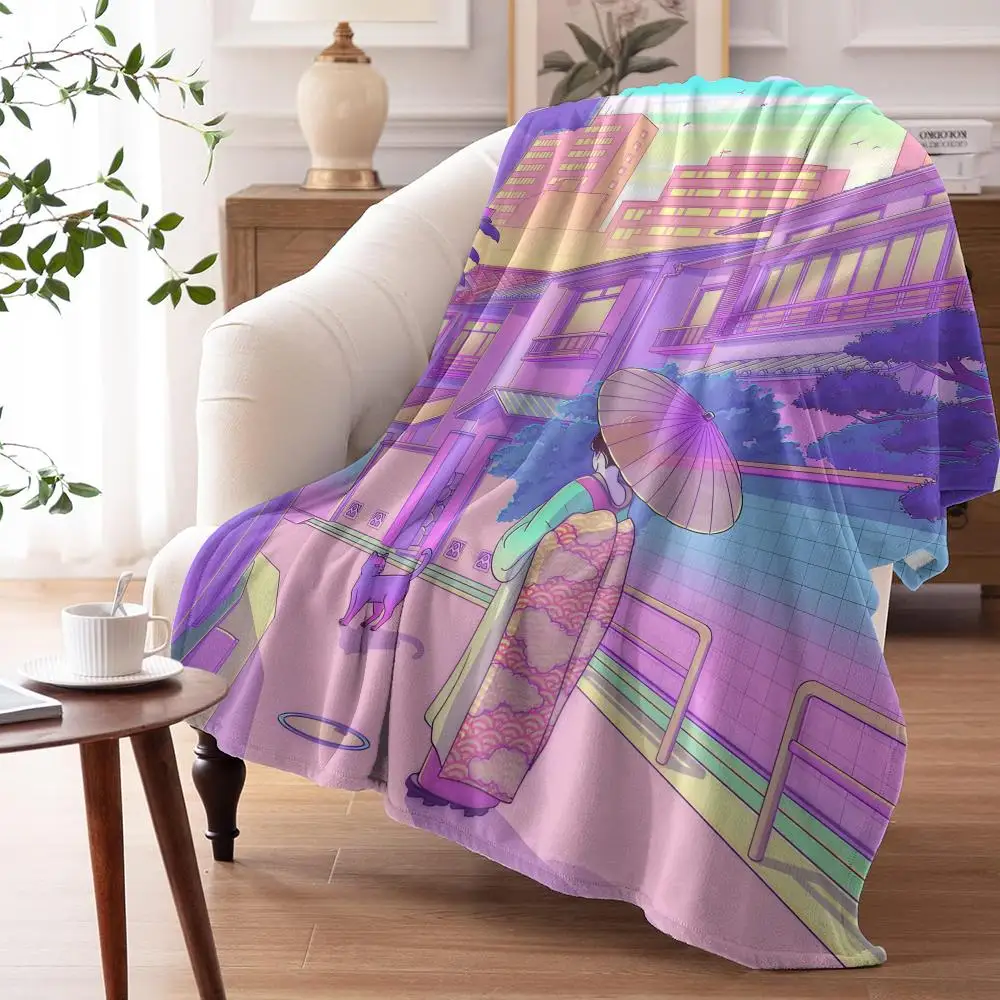 Pastel Cityscape Throw Soft Flannel AC Blanket Lightweight Summer Nap Throw Cozy  Blanket for Sofa Bed Travel Home