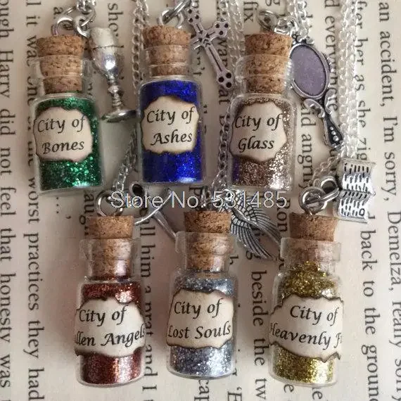 

12pcs/lot City of Bones Ashes Glass Bottle Necklace Pendant Inspired The Mortal Instruments Silver Tone Jewelry