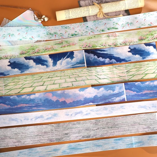 200cm nube planta pastizales estanque de loto pared paisaje Washi cinta creativa DIY diario Material Collage álbum de recortes papelería