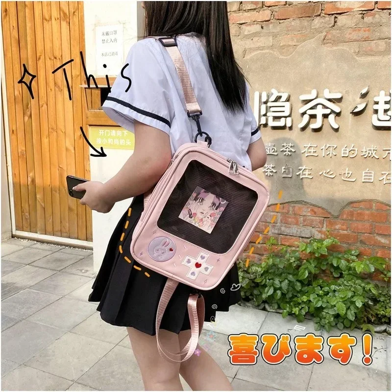 Simpatica borsa Kawaii trasparente zaino Pin Display zaino trasparente borsa a tracolla donna Bunny Girl Lolita zaino borsa