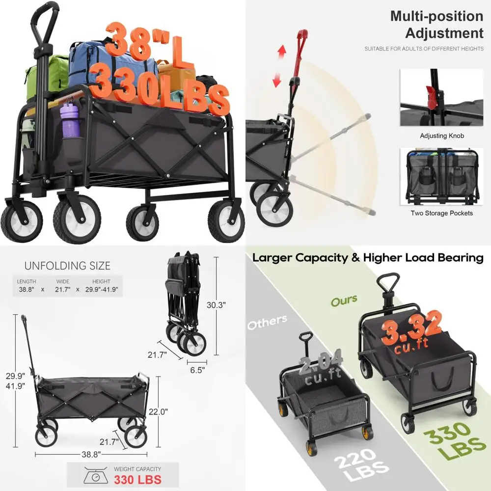 "sturdy folding utility wagon for outdoor adventures with ample storage"