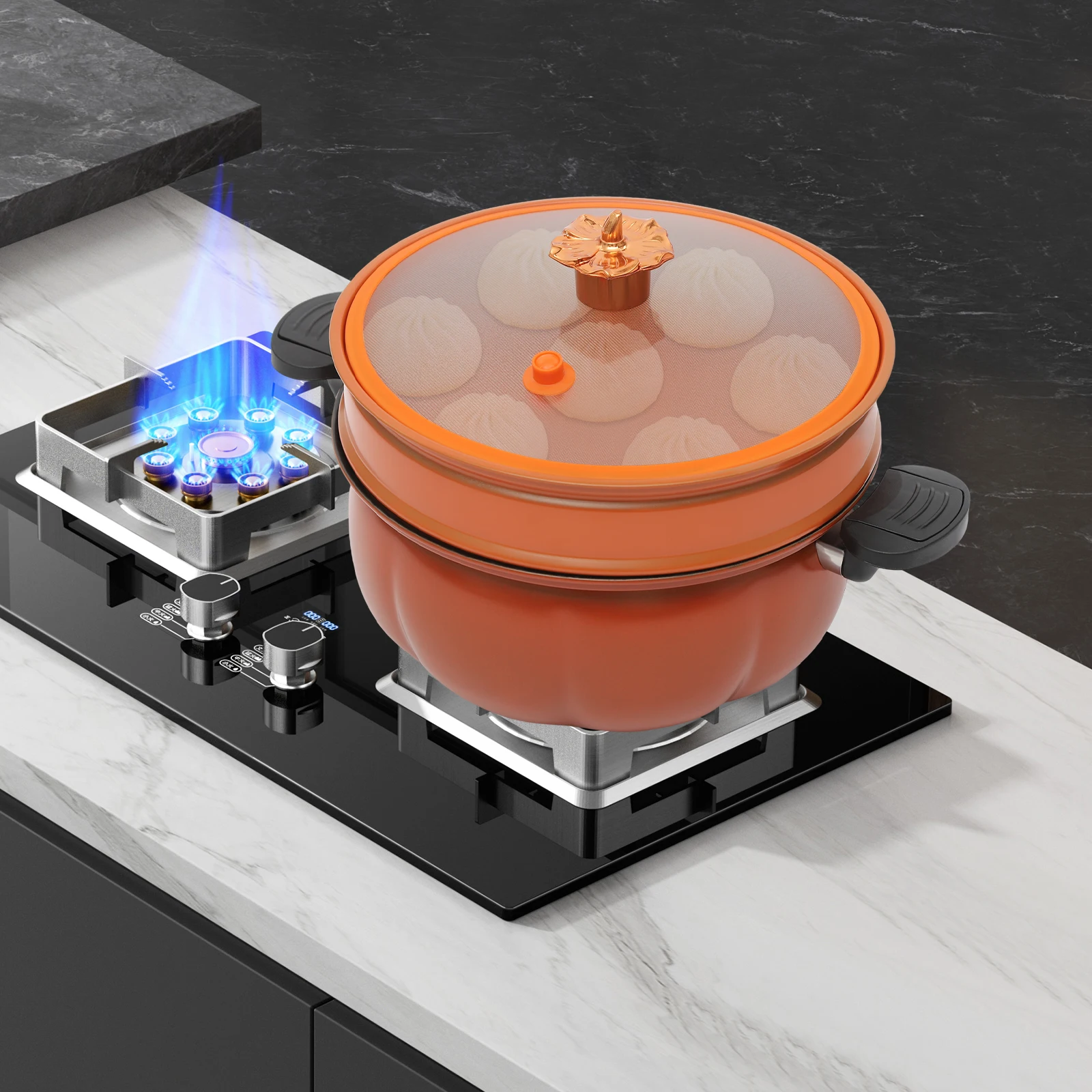 قدر ضغط صغير من الحديد باللون الأخضر/البرتقالي، وعاء طبخ ضغط على شكل يقطين سعة 8 لتر مقاس 38*24 سم للمطابخ المنزلية والمهاجع