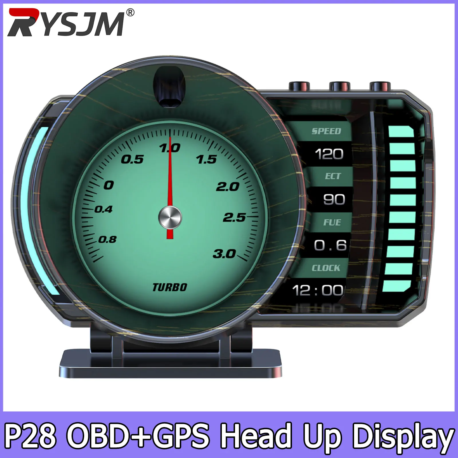  P28 Turbo Boost Gauge OBD2 GPS Dual System HUD Car Head Up Display Speed Voltage Fuel Consumption Water Temp Oil Press Slope