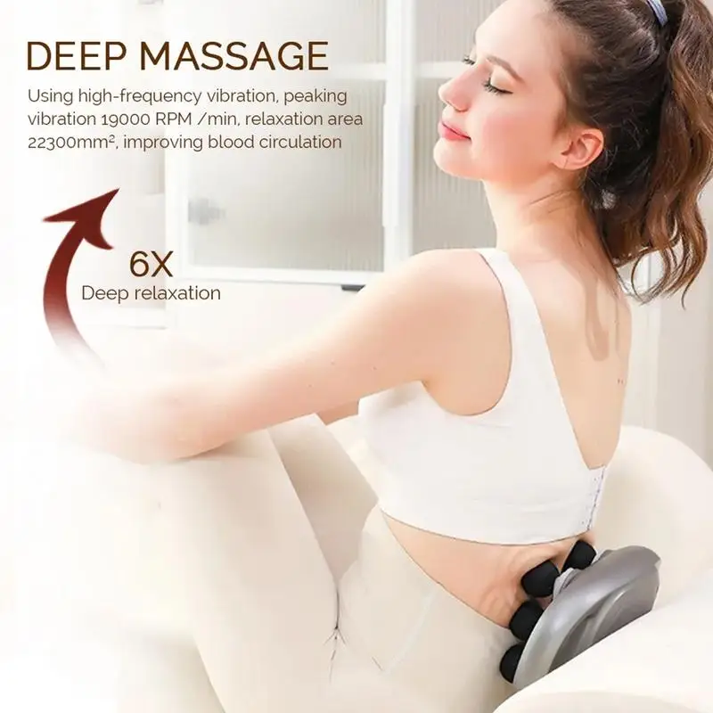 

Hand-Held Massager With Hand Grip 6-Heads Portable Massager Device Deep Tissue Back Massage For Athletes Travel Massage Machine