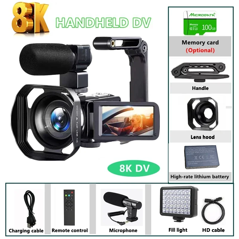 NPX109 8K 비디오 카메라 WiFi IR 야간 투시경 3인치 터치스크린 64MP 18배 디지털 줌 풀 HD 전문가용 유튜브 캠코더