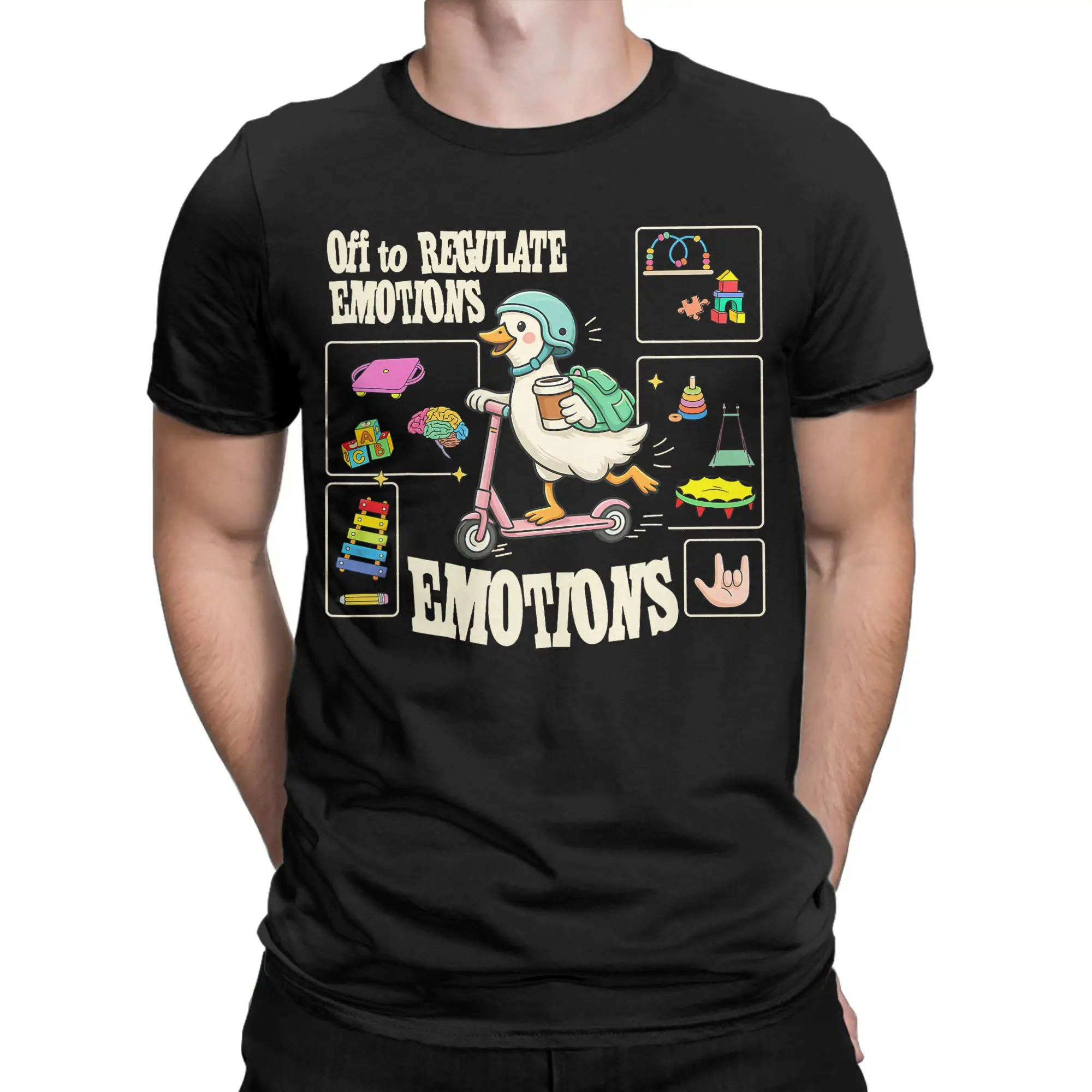 Men's Off to Regulate Emotions Funny Goose ABA Therapy Therapist T Shirts  Tops Short Sleeve Crew Neck Tees Unique T-Shirts
