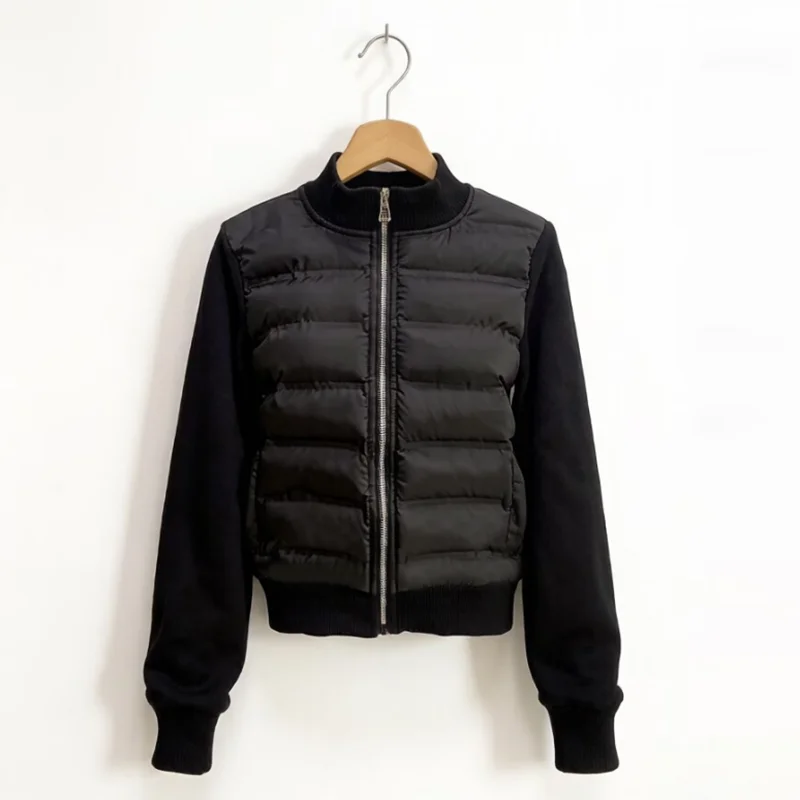 European Women's Jacket, Spring and Autumn Down Coat, Black Splice Sweater Sleeves ,light-minded Coat Jacket, Female
