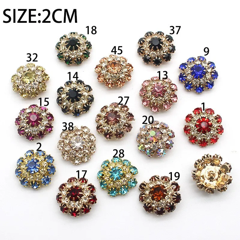 5 pieces of 20mm metal flower rhinestone buttons, DIY handmade wedding sewing dress buttons decorative accessories