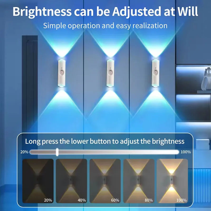 ضوء ليلي LED مزدوج الرأس تحت الكابين مع مستشعر حركة، مصباح جداري مغناطيسي، ضوء محيط لدرج المدخل #2