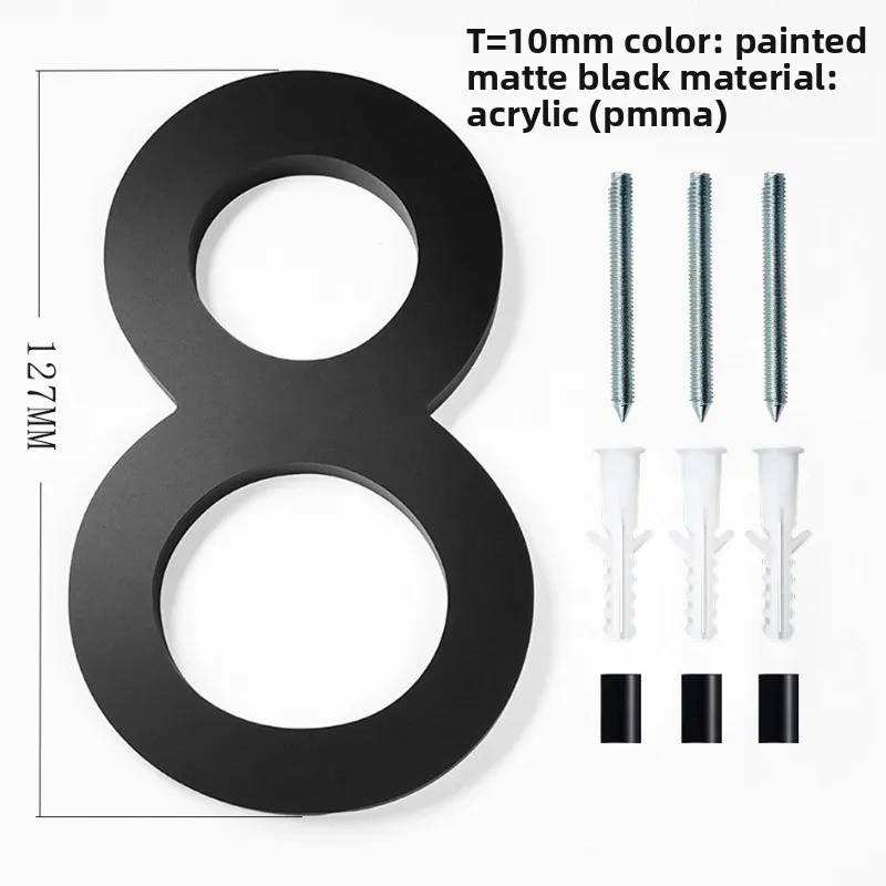 5-inch 3 Colors acrylic semi-perforated digital letter gold, silver matte black courtyard entrance house number customization