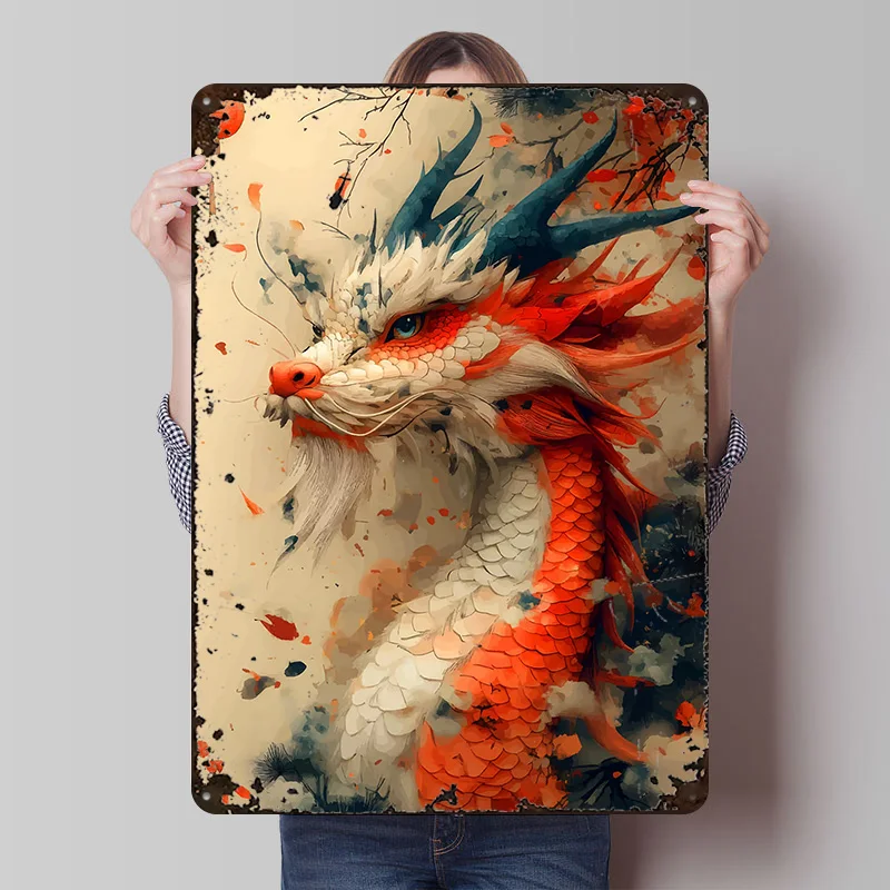 Chinese Dragon Art Metal Poster Customized Wall Art Retro Vintage Tinplate Signs for Man Cave Bar Accessories Office Decor Room