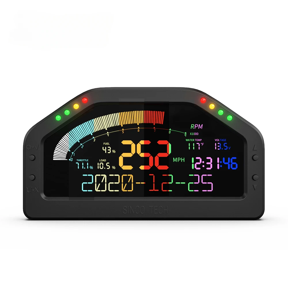 SincoTech 6.5'' LCD Instrument Black OBD 2 Race Dash 12-in-1 Car Speed/RPM/Volt/Fuel Level/Boost/Oil Temp Meter(DO921)