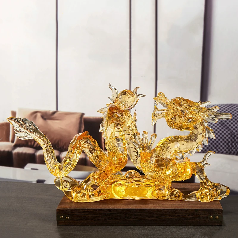 K*-Luxury Acrylic Artwork,Dragon Sculpture Ornament,Transparent Crafts Decor,Animal Model Art Statues