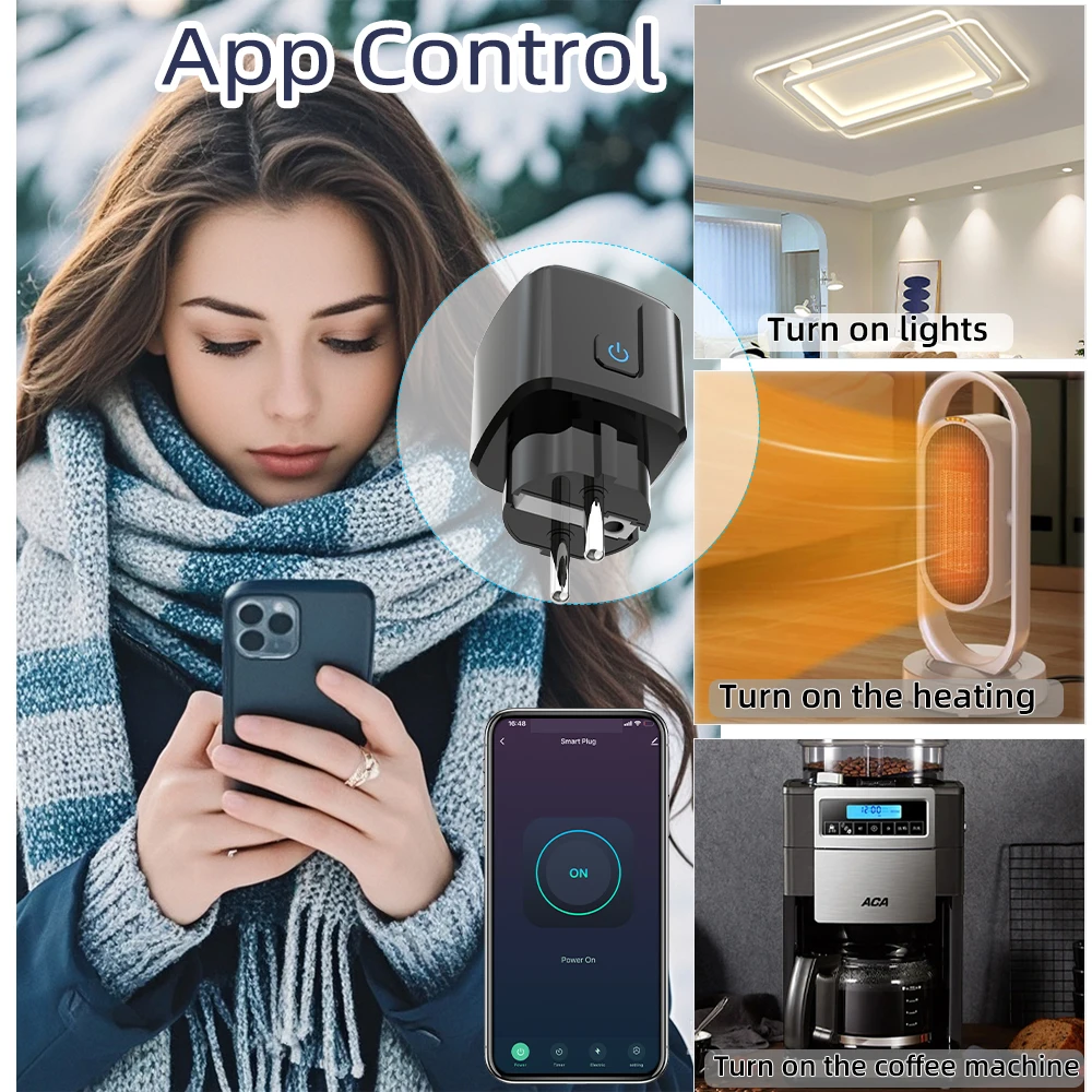SIXWGH Tuya Intelligent WiFi Socket with 16A/20A Capacity Google Alexa Voice Control Remote Timer Energy Monitoring