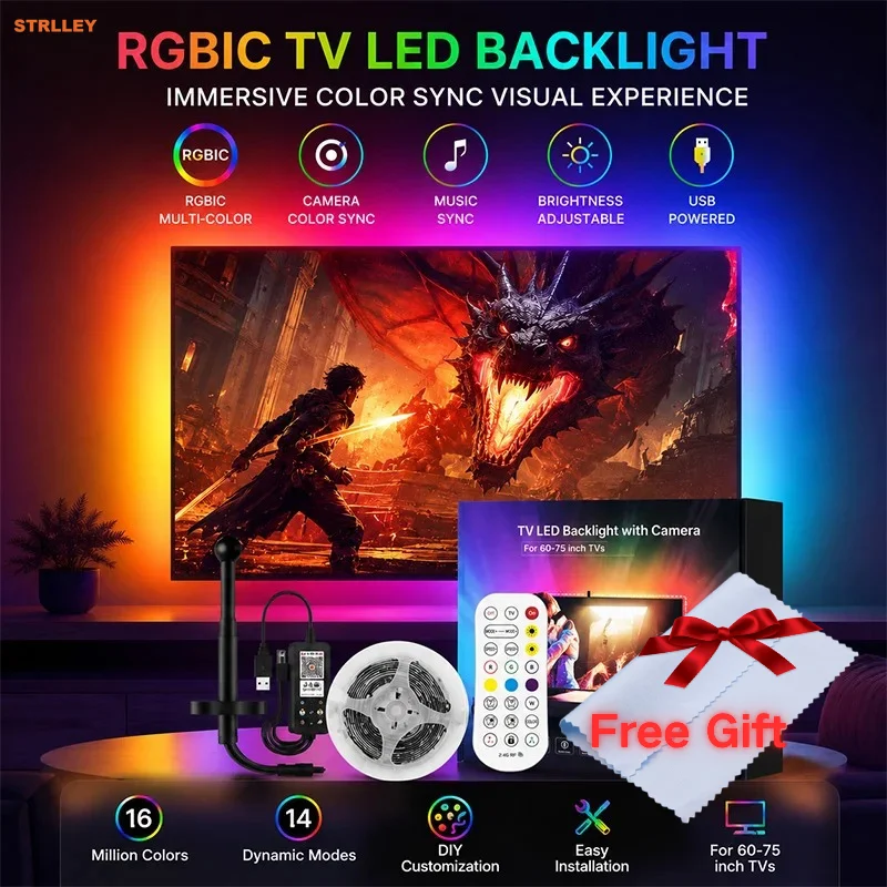 rgbic-tv-backlight-with-camera-screen-color-sync-led-strip-for-55-75-inch-tv-ulamp-app-control-remote-smart-ambilight-kit