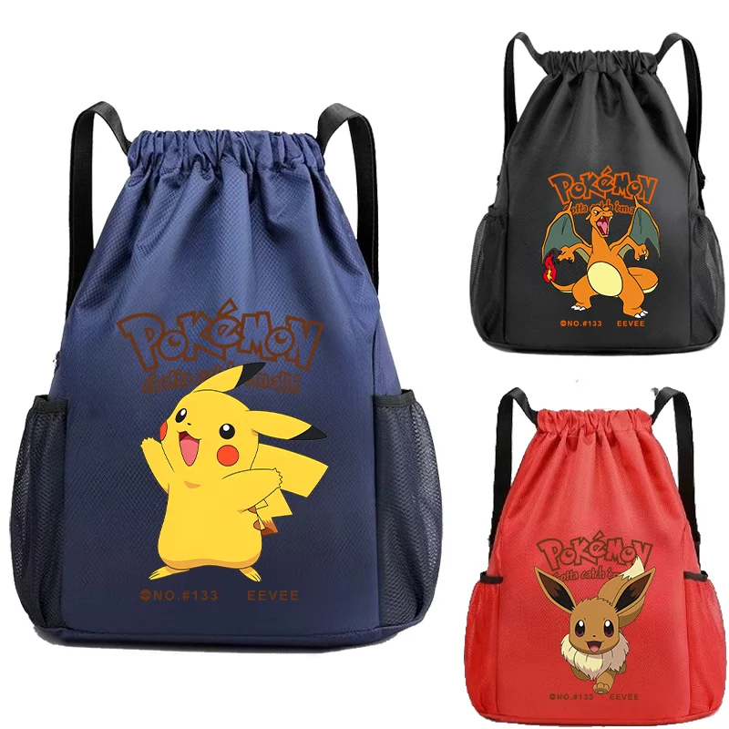 Pokémon Rucksack Sporttasche Schultasche Cartoon Kordelzug-Süßigkeitentasche Anime Tagesrucksack Basketballtasche Schwarz Blau Rot Geschenk
