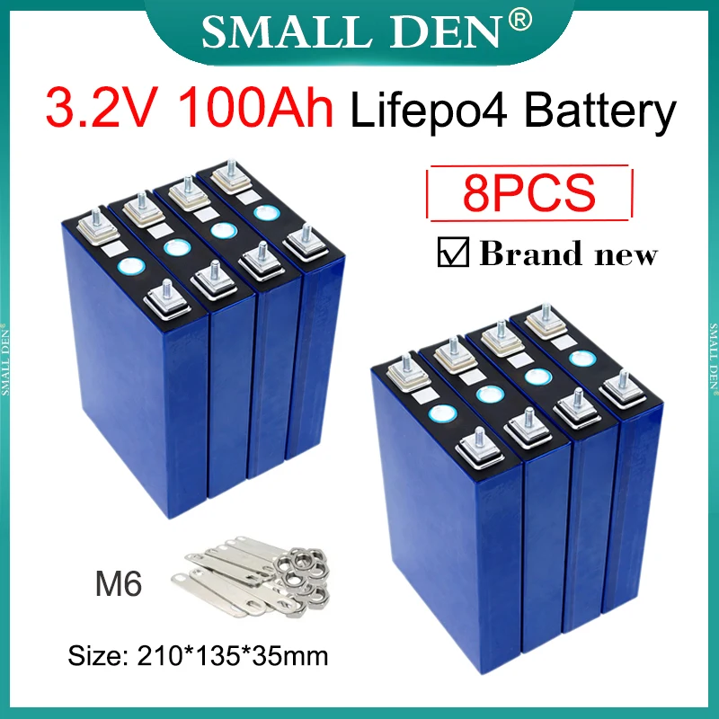 

8PCS Brand-new 3.2V 100Ah Lifepo4 Rechargeable Battery High power motor DIY 4S 12V 24V E-car boat RV Inverter Solar Wind Energy