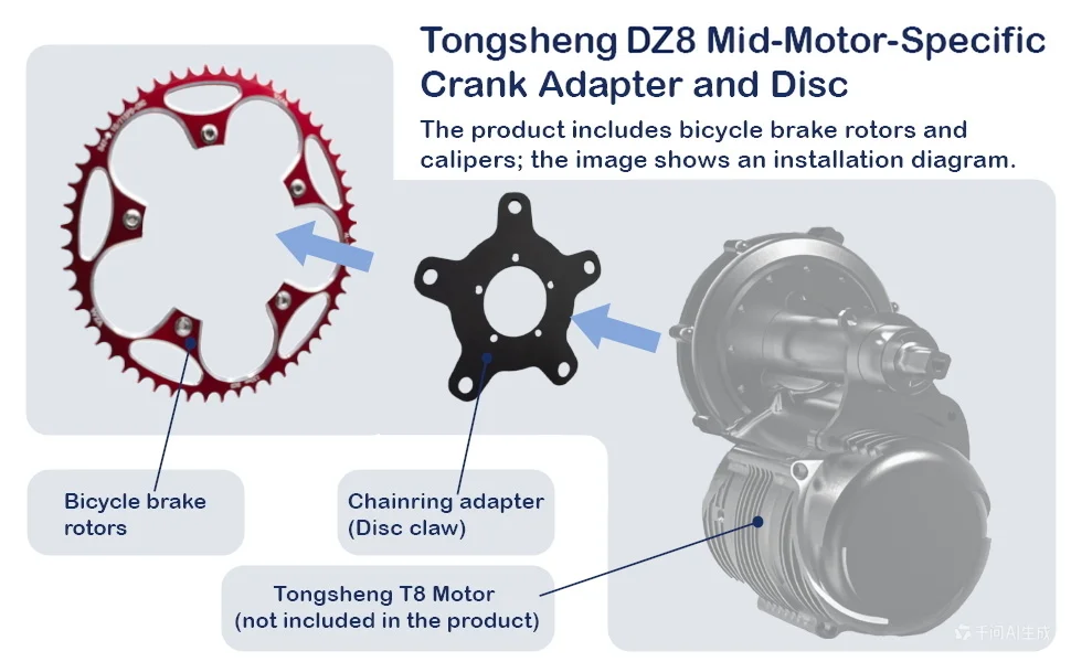 Fahrradteil für Tongsheng DZ8 Mittelmotor Kettenblattadapter BCD130 Aluminiumlegierung E-Bike TSDZ8 Spider Kurbeladapter – Detail 8