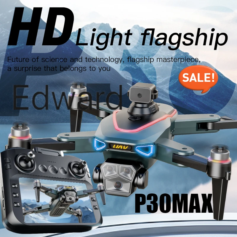 Edward 2024 New P30 PROMax Large Screen Drone Professional Brushless Motor GPS Optical Flow Positioning Comes with Memory Card